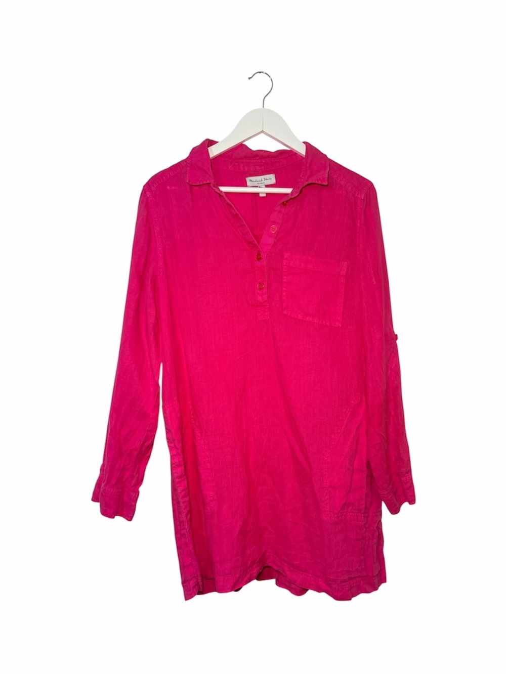 Michael Stars Hot Pink Button-Front Linen Dress